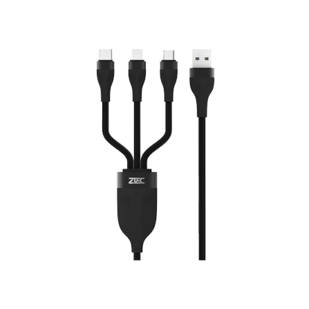 สายชาร์จ ZTEC รุ่น ZM411 USB-C,Micro-USB-,Lightning ยาว 1 เมตร สีดำ (3 พอร์ต,รองรับชาร์จเร็ว)_0